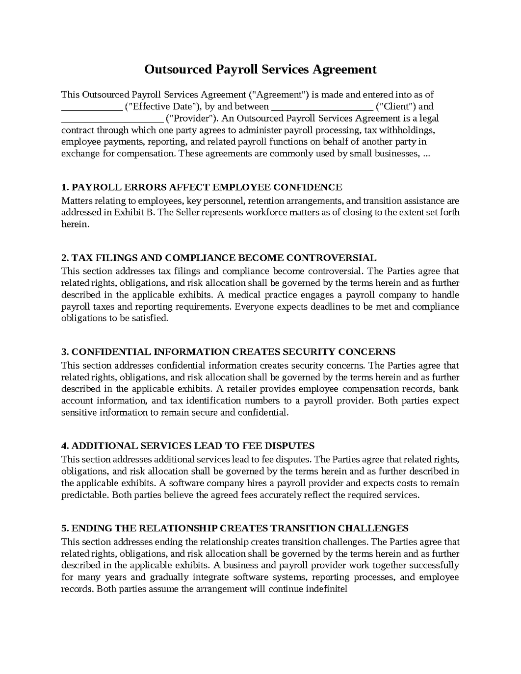 Outsourced Payroll Services Agreement