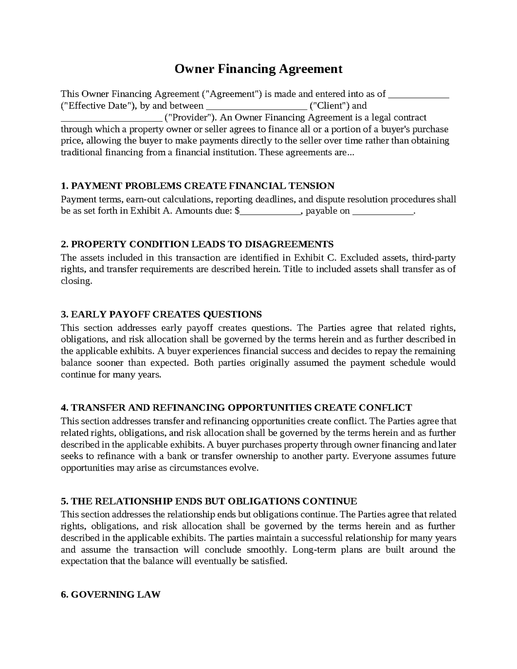 Owner Financing Agreement