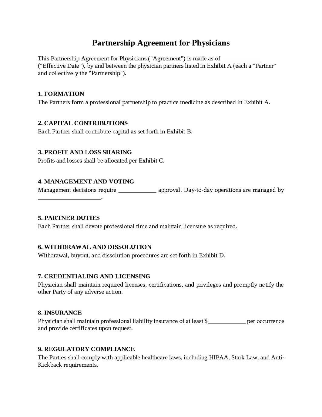 Partnership Agreement for Physicians