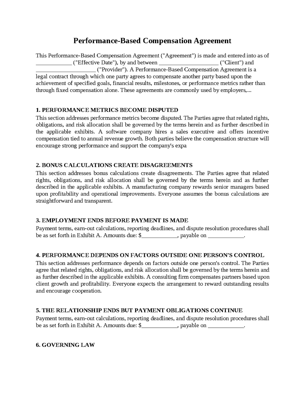 Performance-Based Compensation Agreement