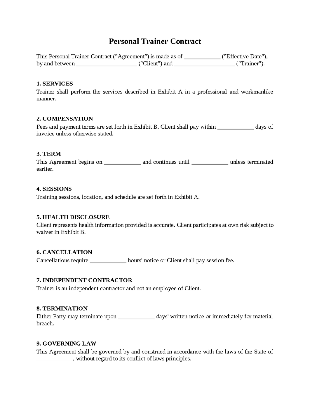 Personal Trainer Contract