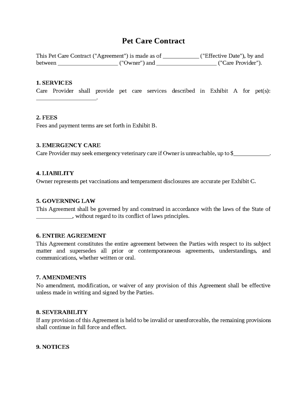 Pet Care Contract