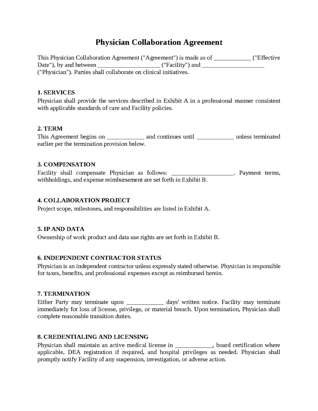 Physician Collaboration Agreement