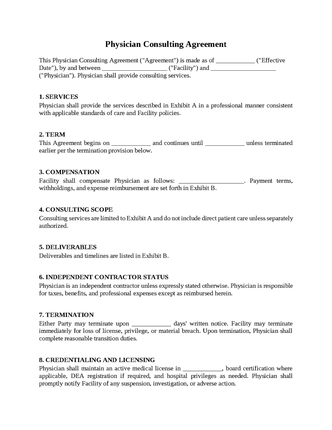 Physician Consulting Agreement