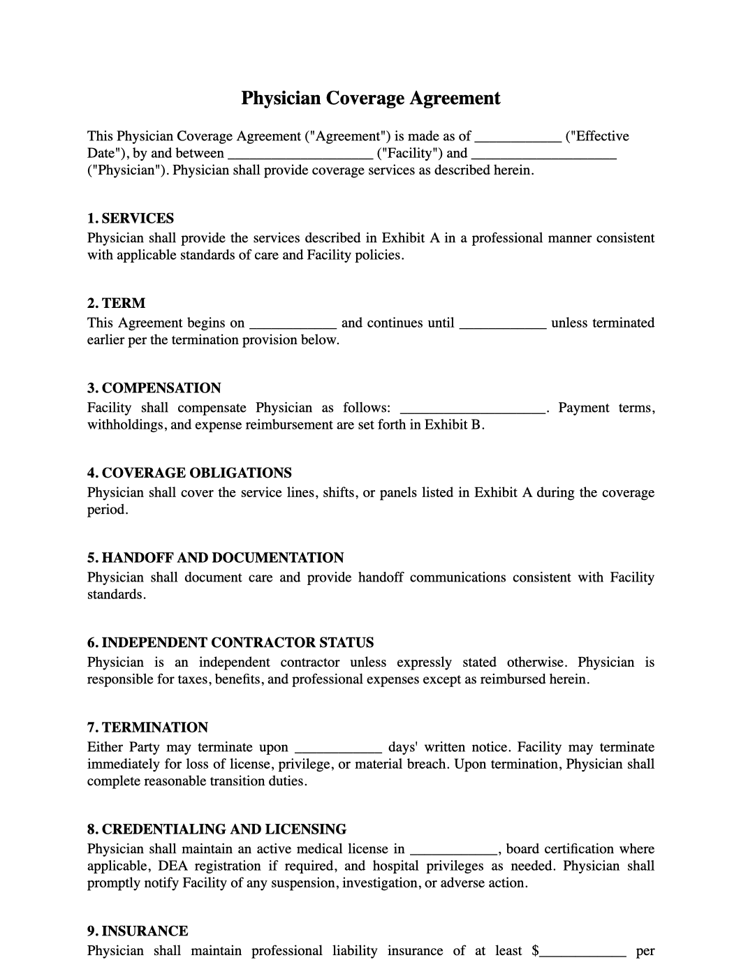 Physician Coverage Agreement