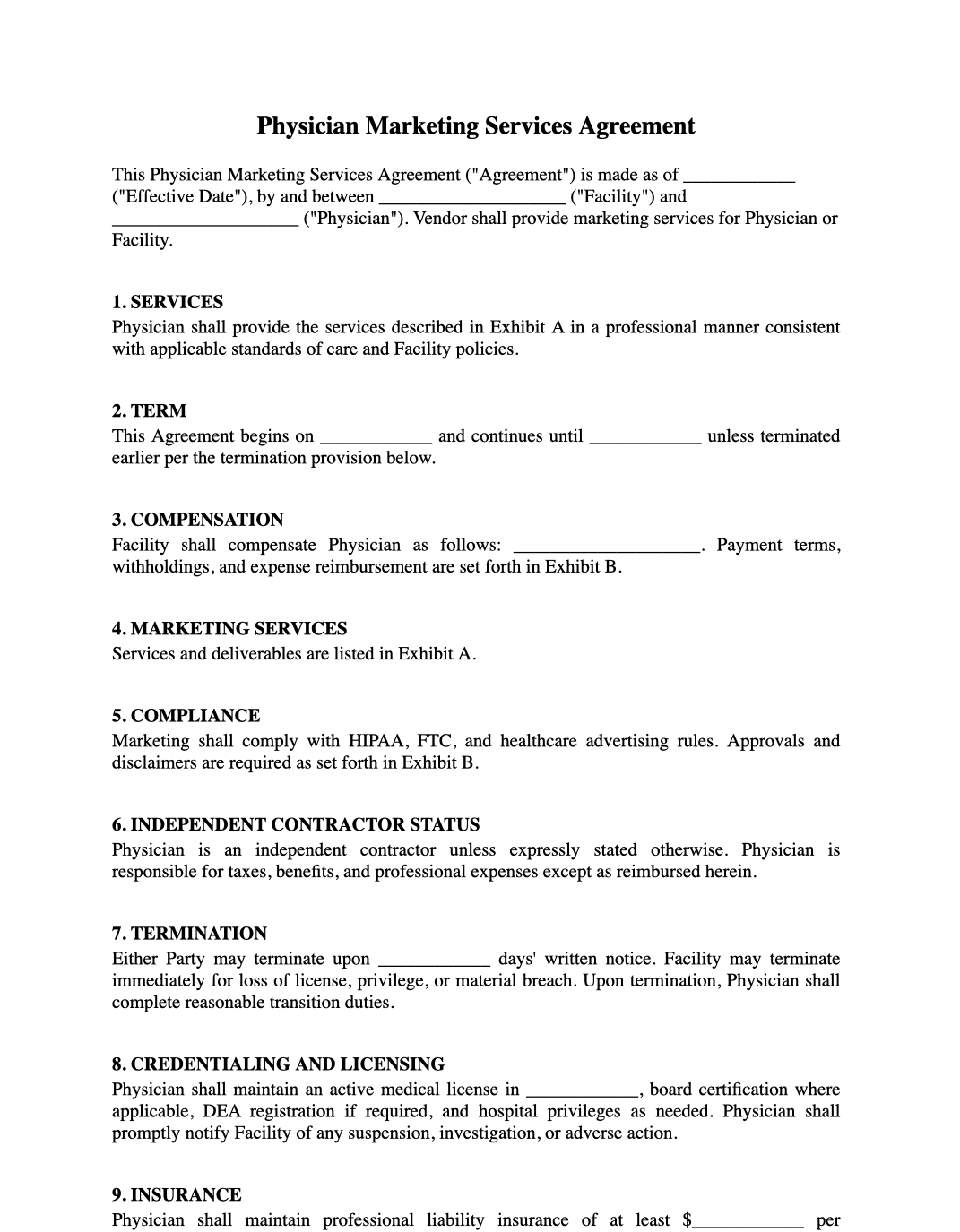 Physician Marketing Services Agreement