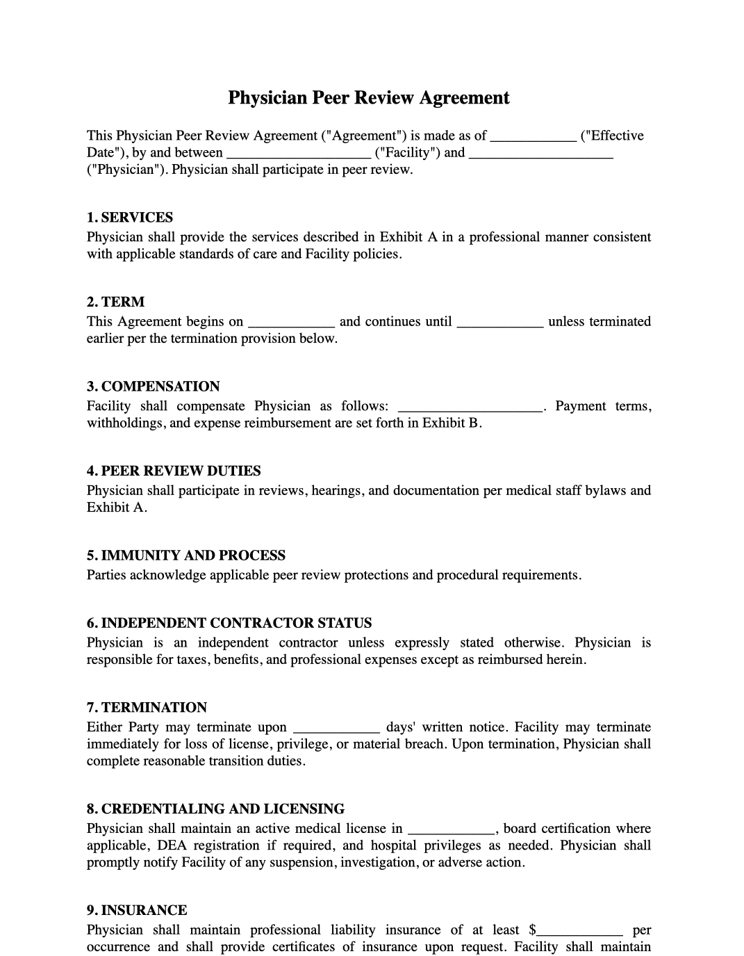 Physician Peer Review Agreement