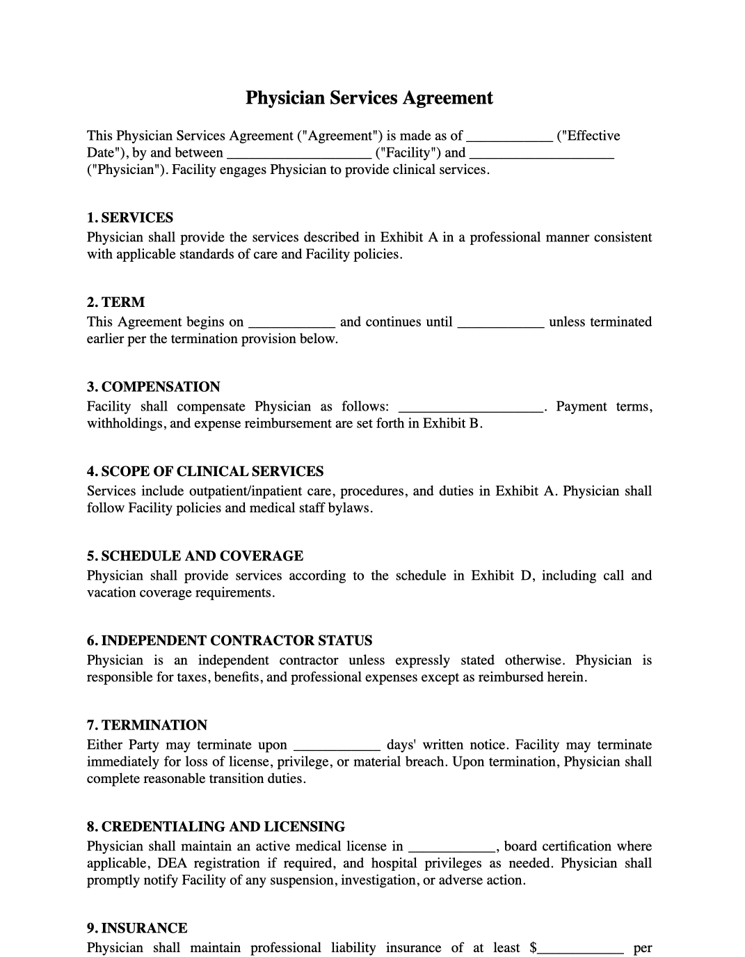Physician Services Agreement