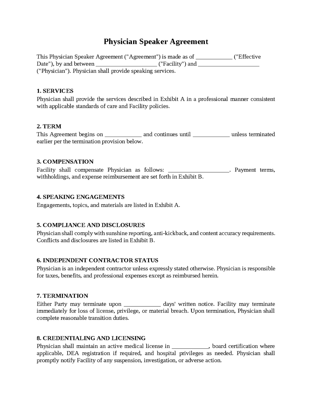 Physician Speaker Agreement