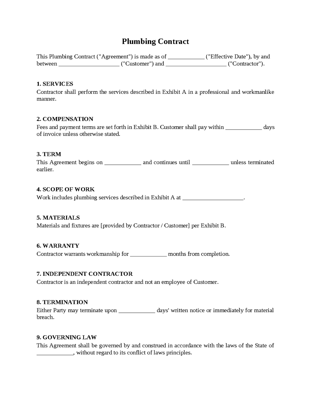 Plumbing Contract