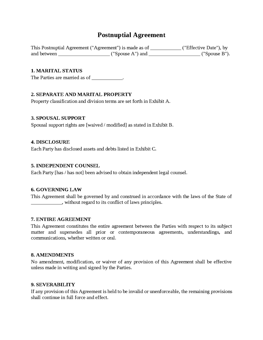 Postnuptial Agreement