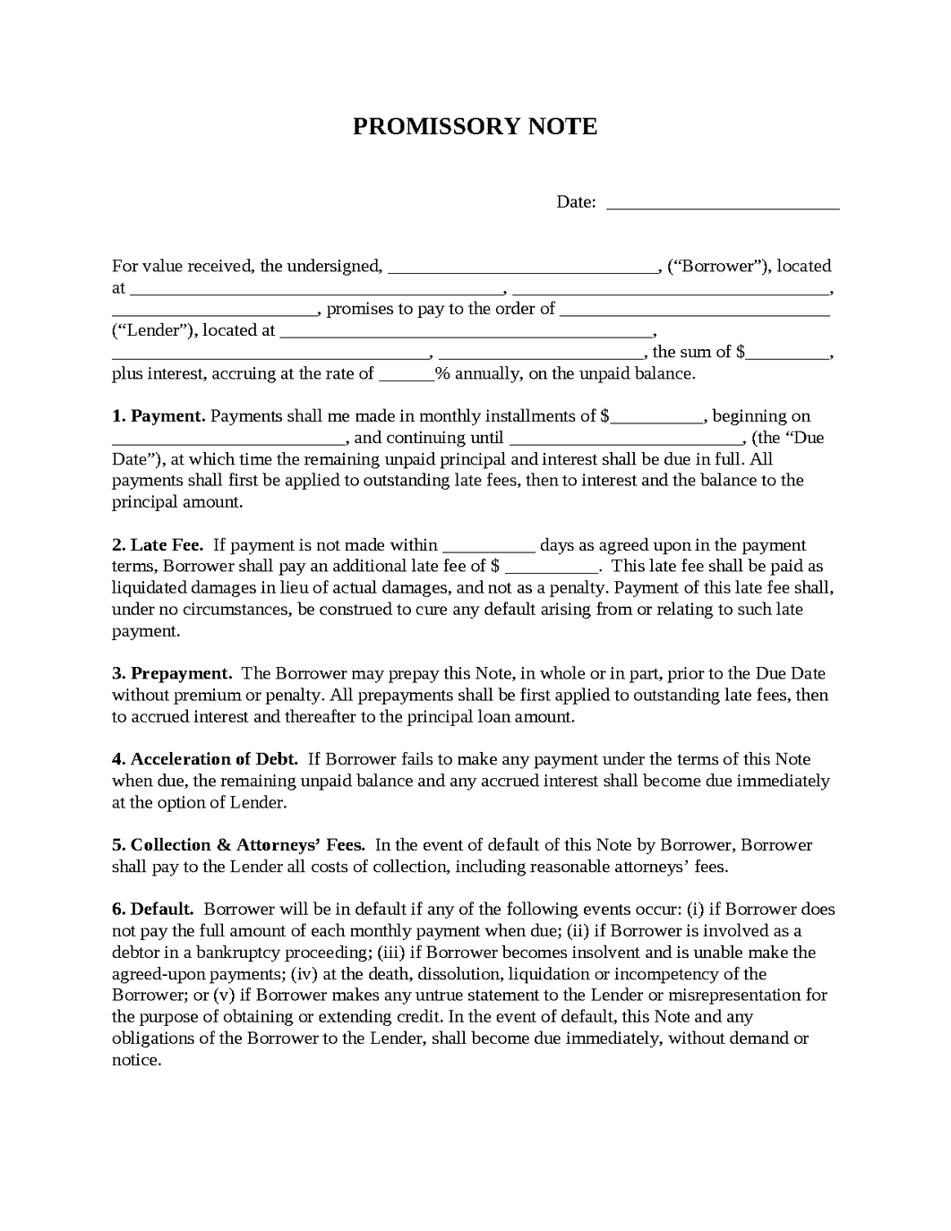 Promissory Note with Cosigner