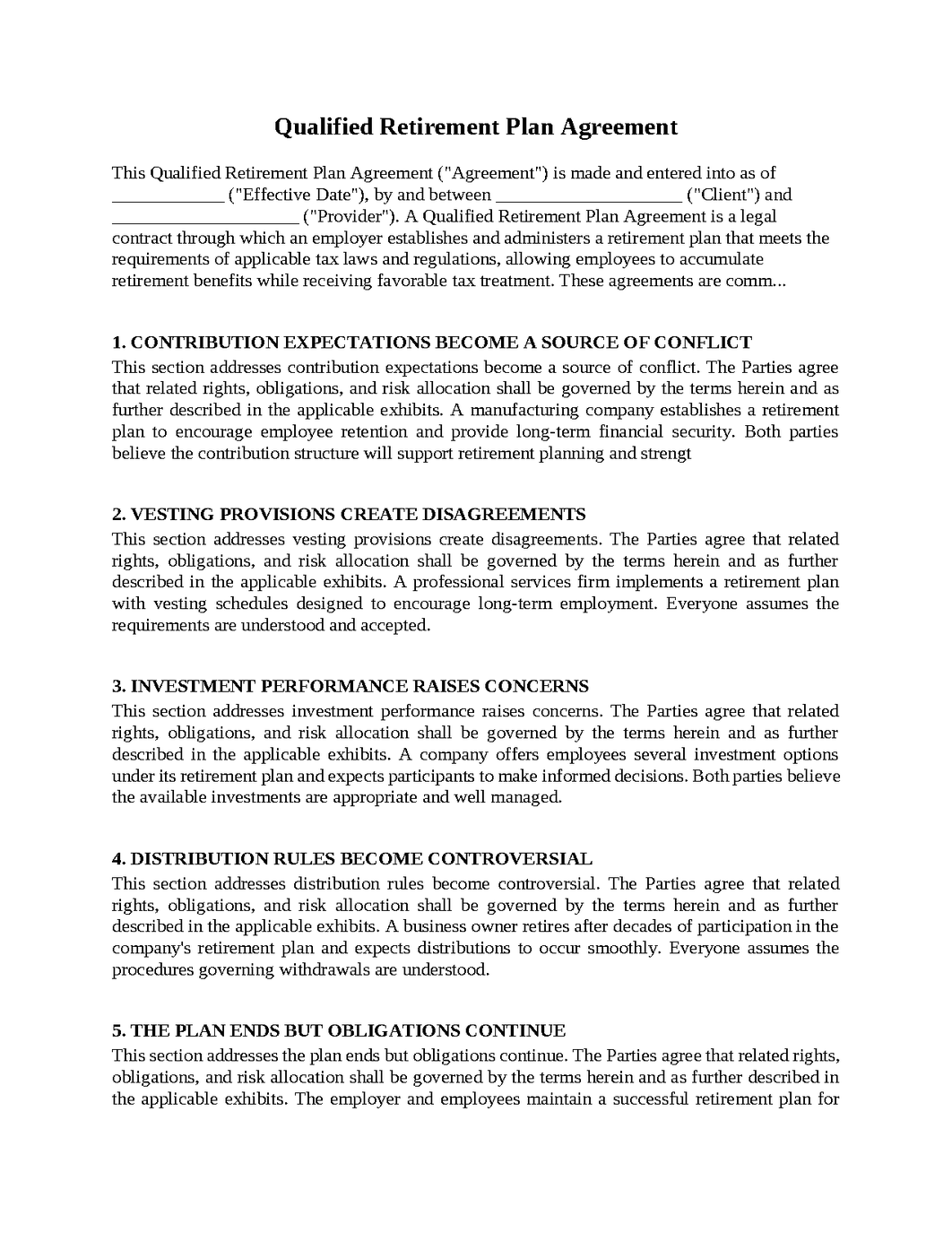 Qualified Retirement Plan Agreement