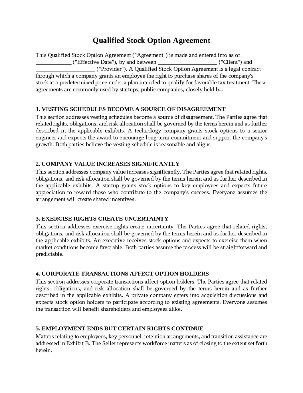 Qualified Stock Option Agreement