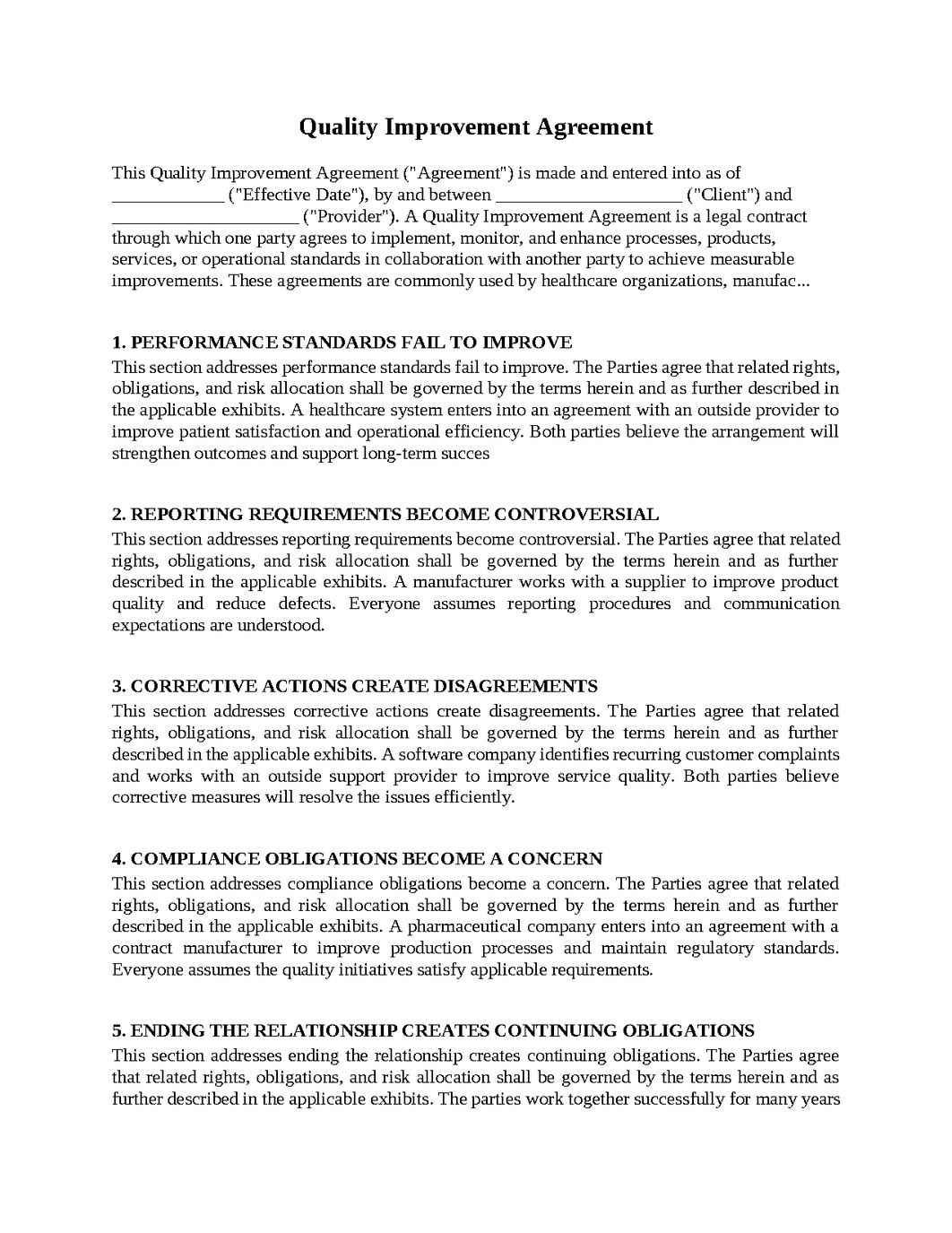 Quality Improvement Agreement
