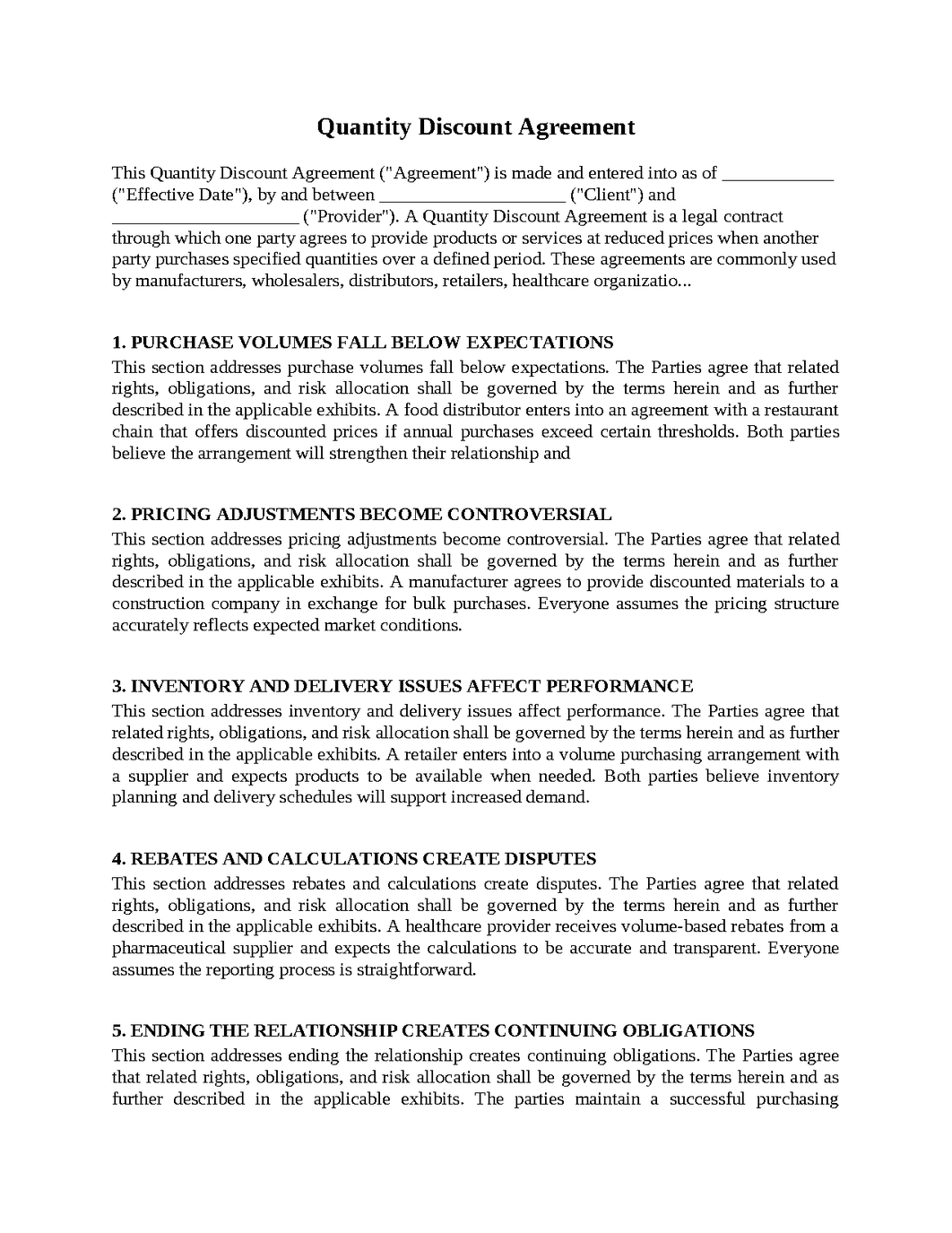 Quantity Discount Agreement