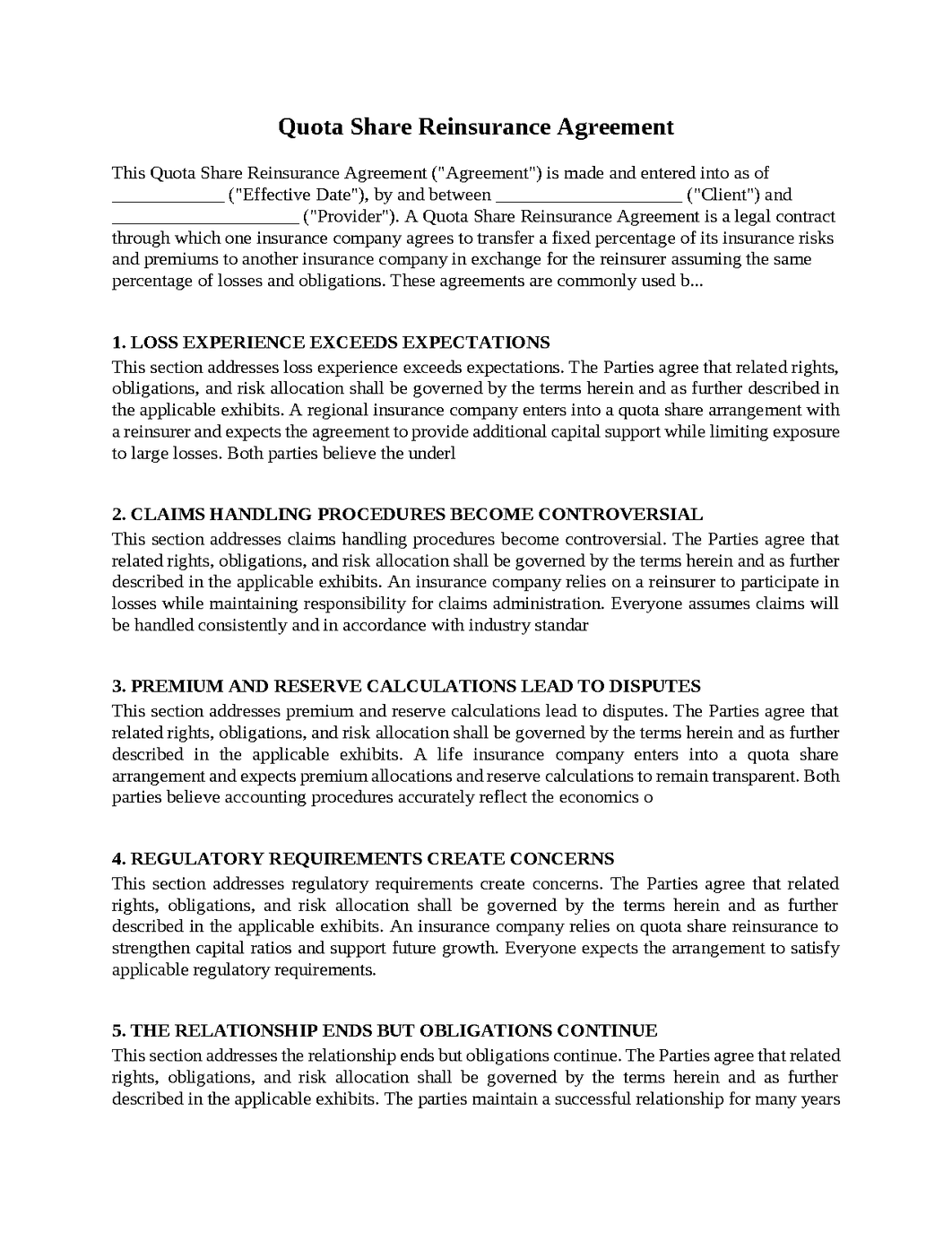 Quota Share Reinsurance Agreement