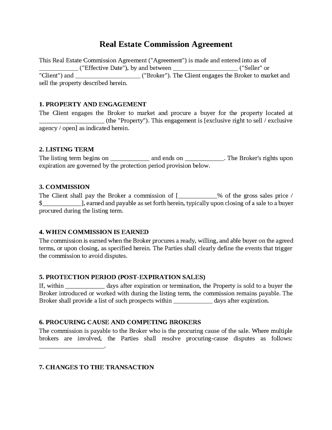 Real Estate Commission Agreement