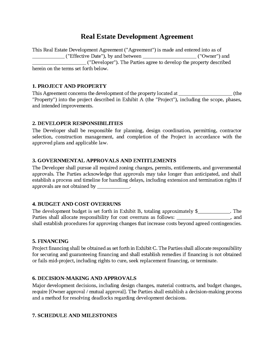 Real Estate Development Agreement