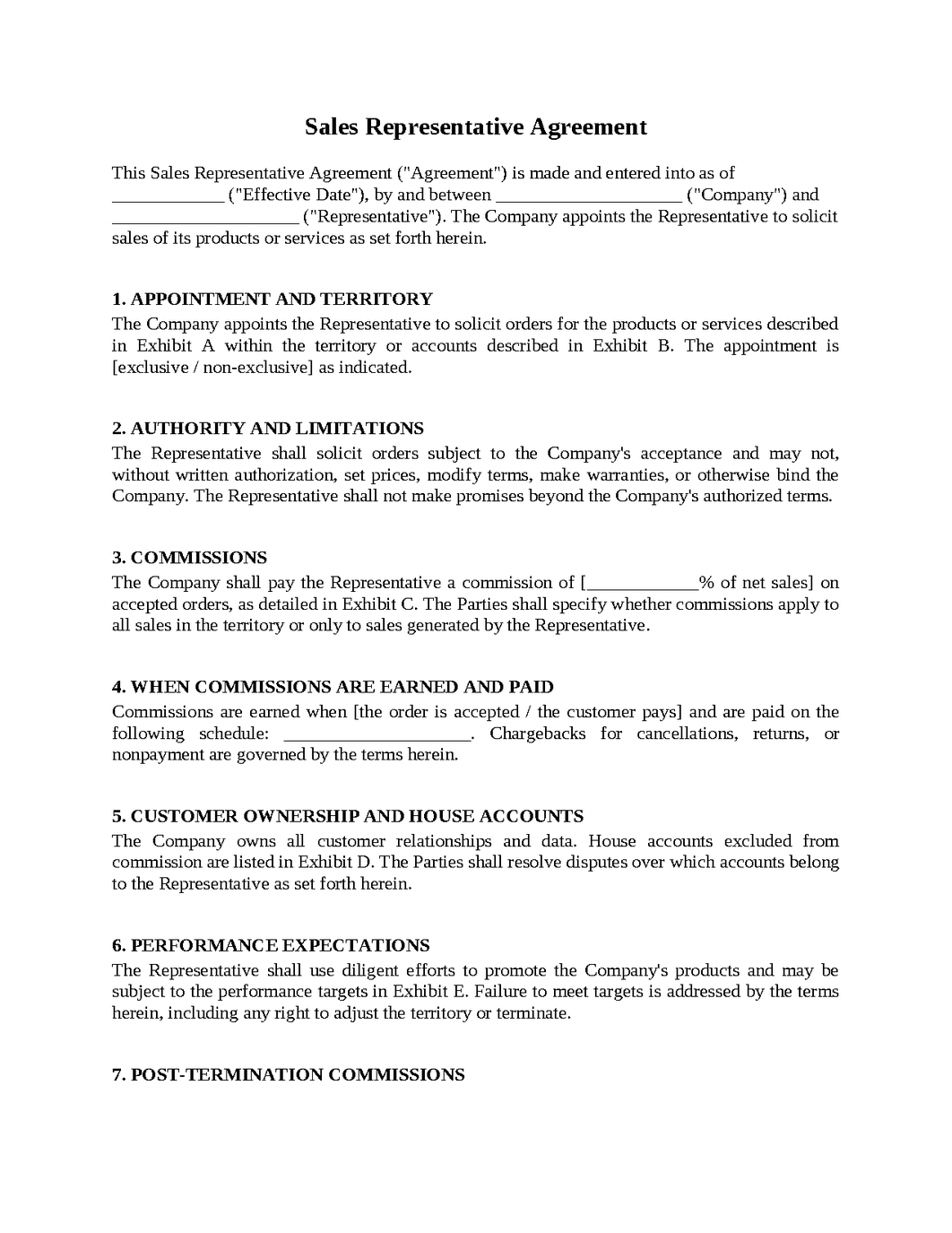 Sales Representative Agreement