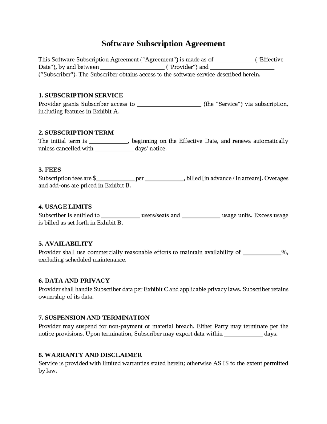 Software Subscription Agreement