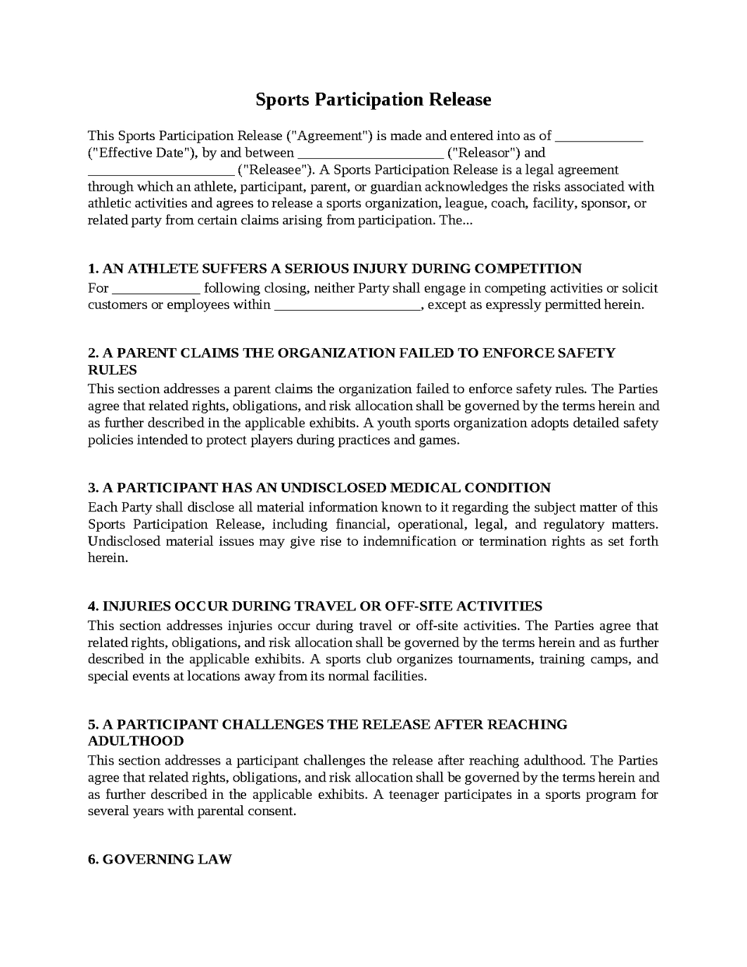Sports Participation Release