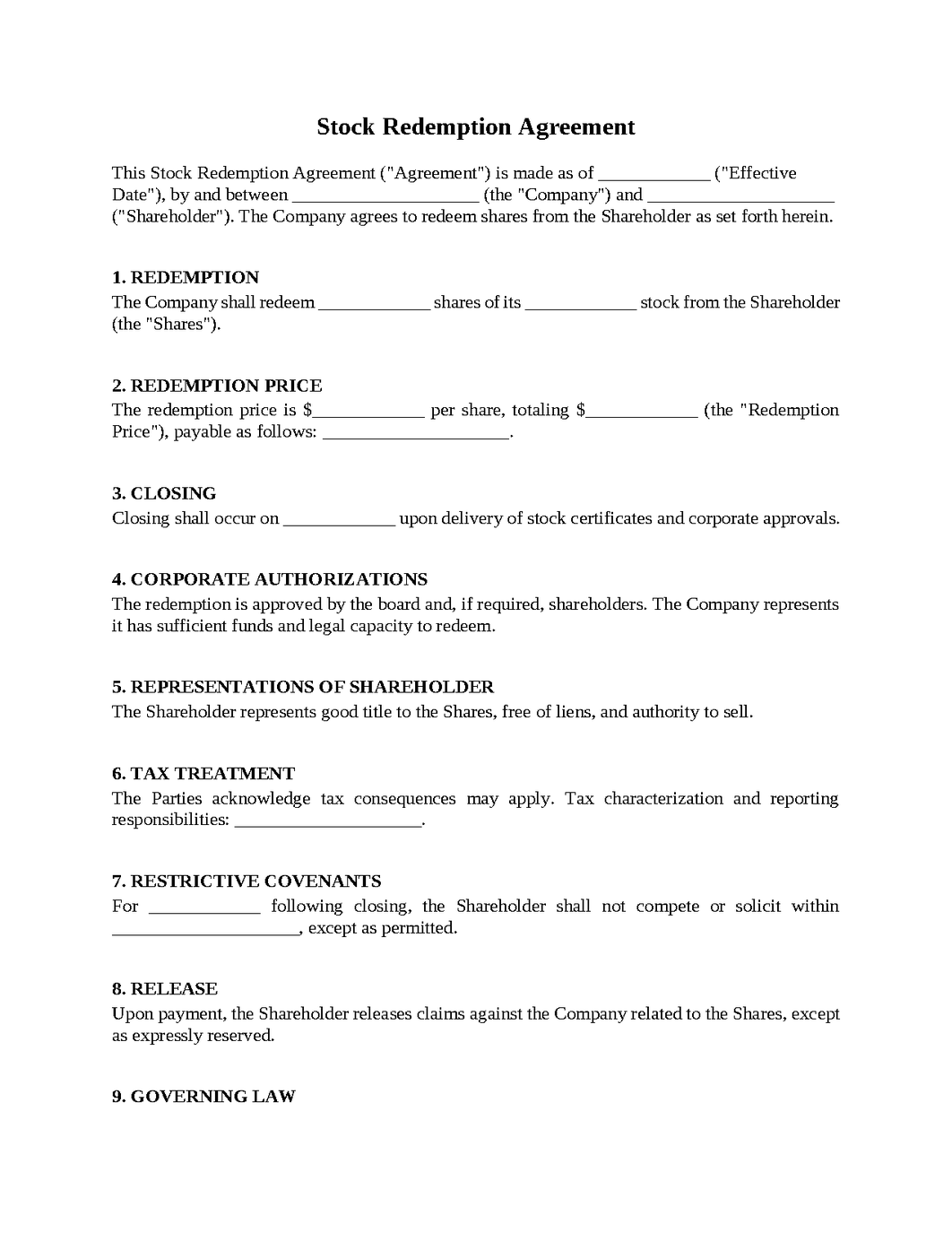 Stock Redemption Agreement