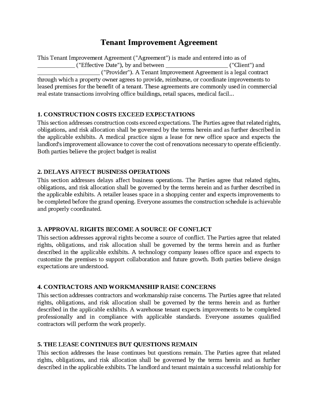 Tenant Improvement Agreement