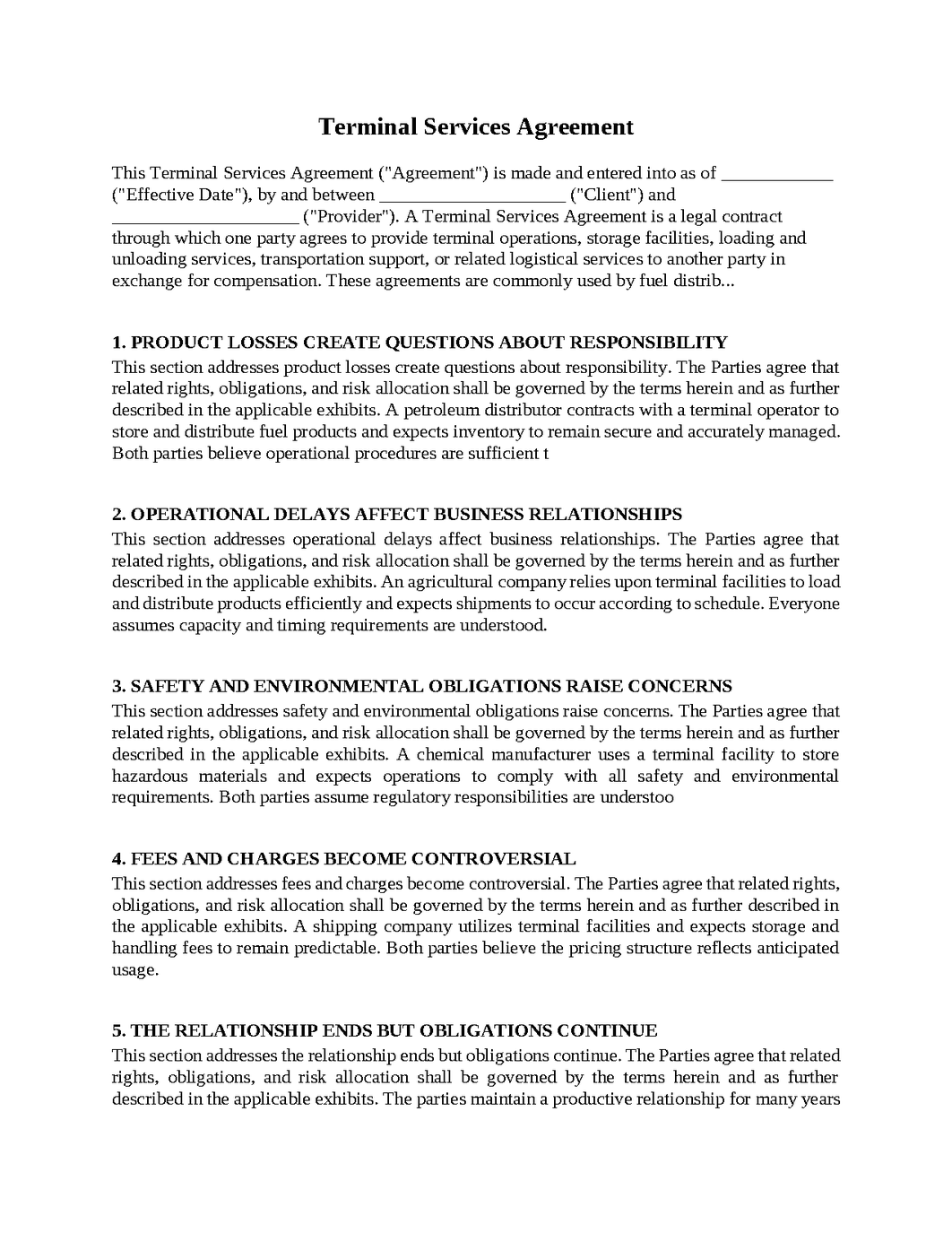 Terminal Services Agreement