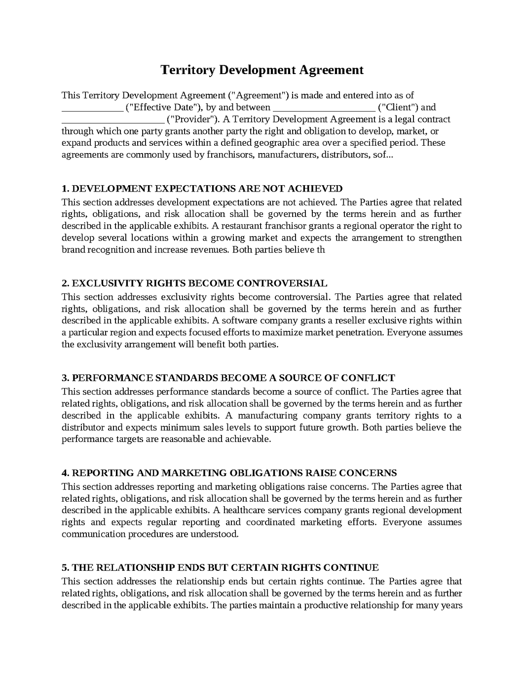 Territory Development Agreement