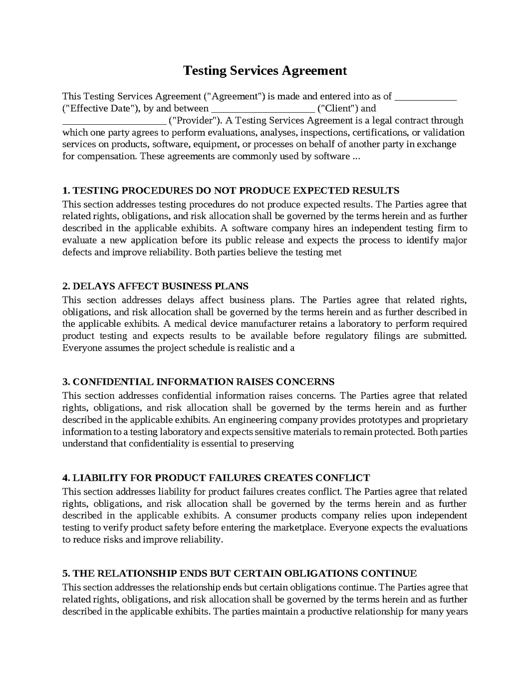 Testing Services Agreement