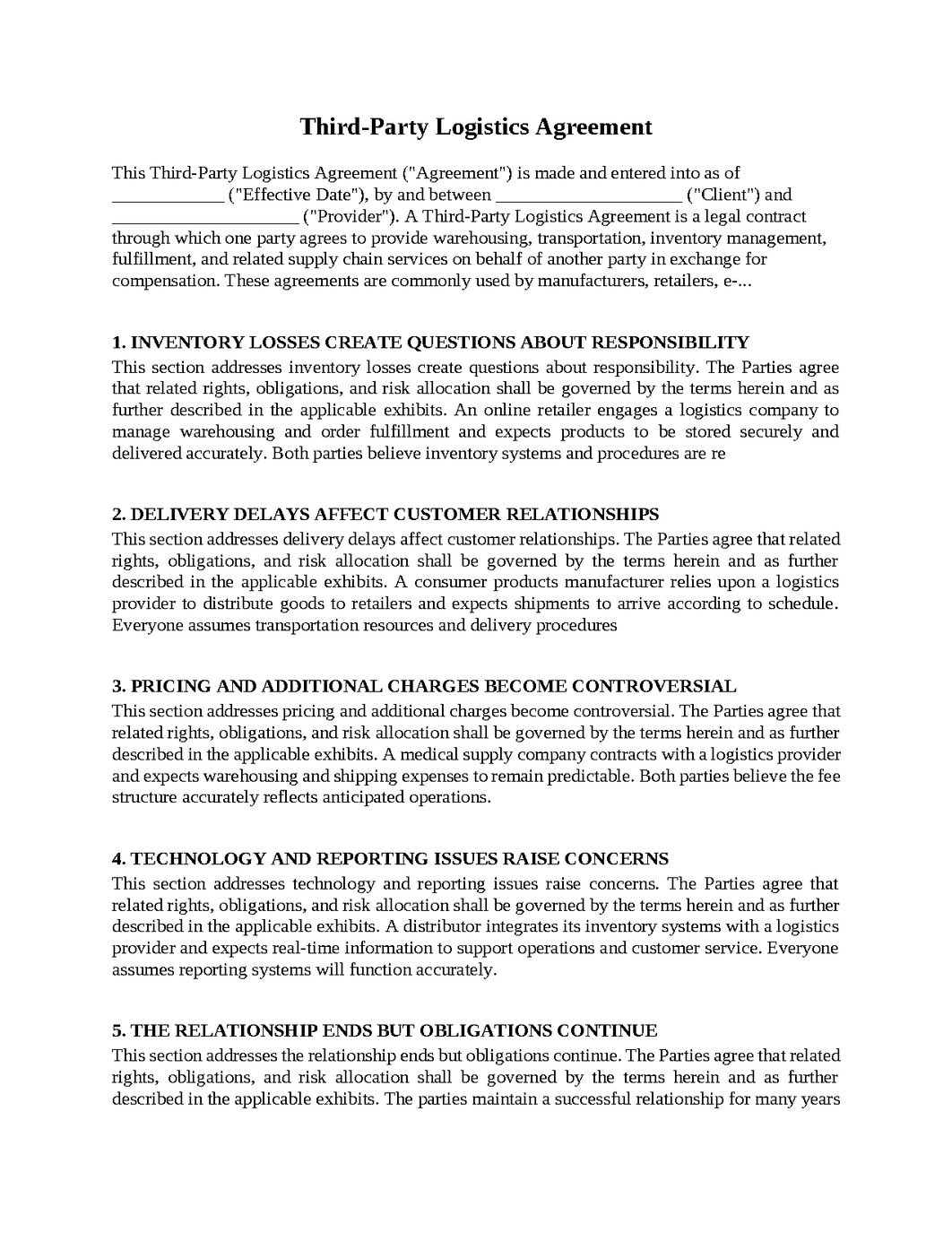Third-Party Logistics Agreement