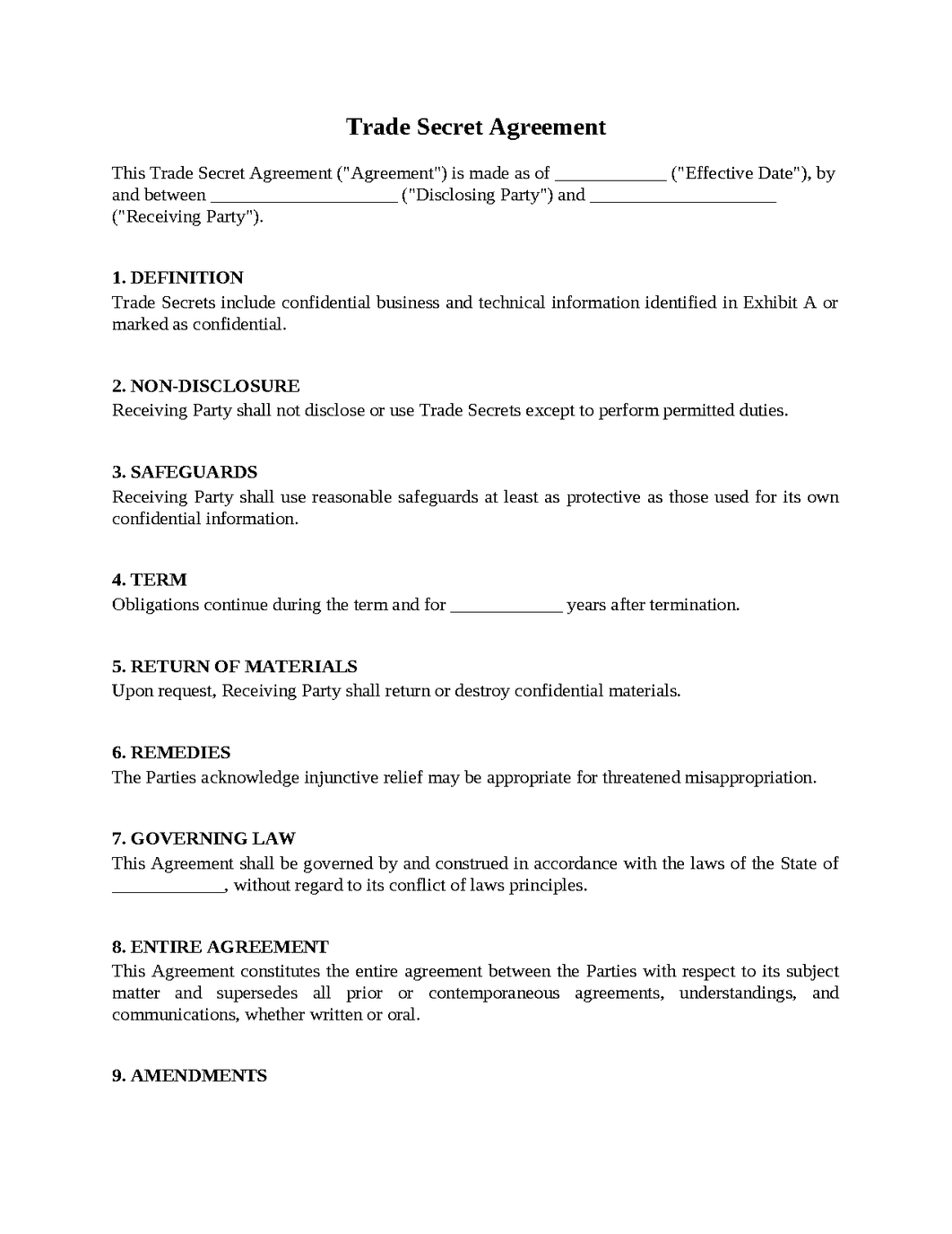 Trade Secret Agreement