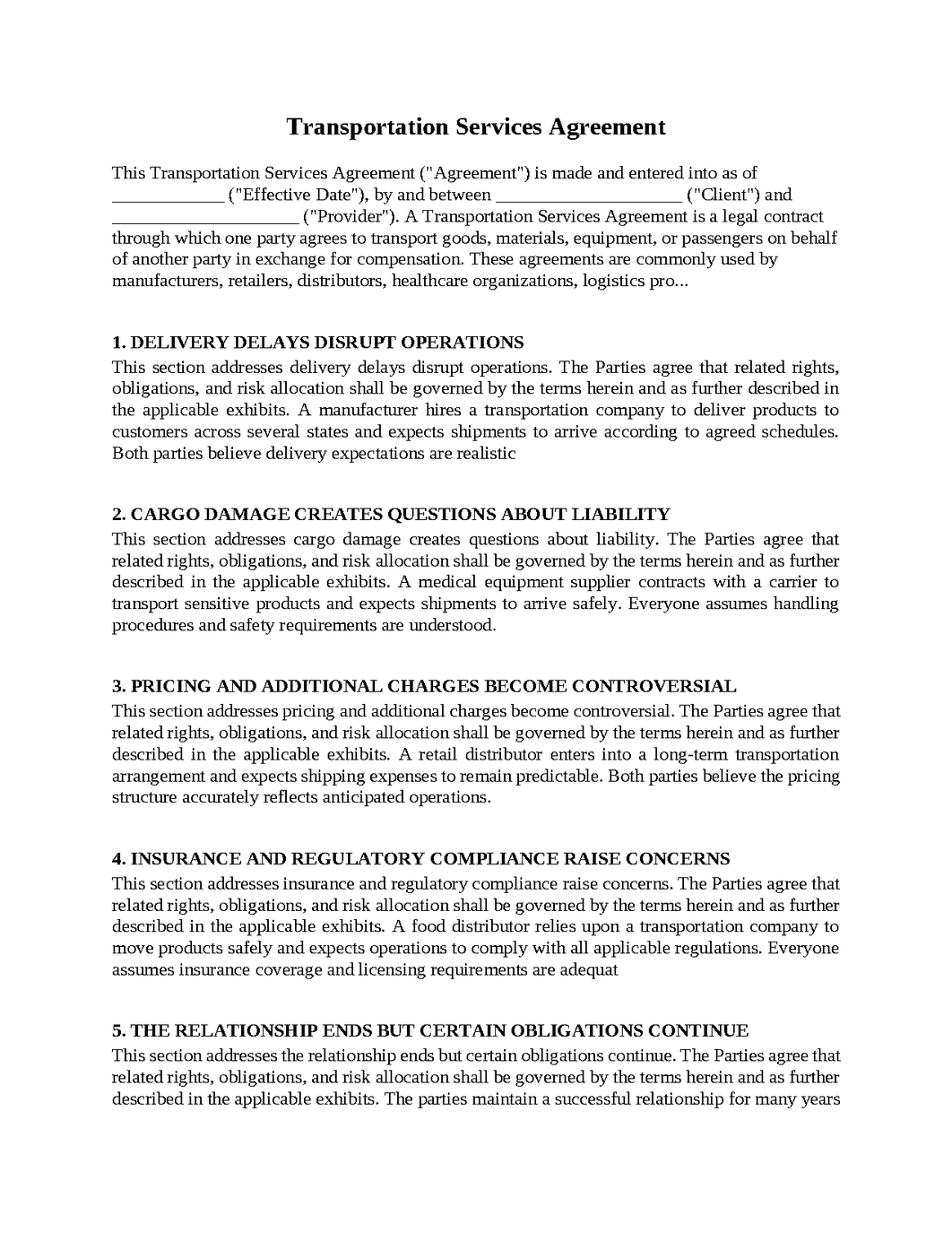 Transportation Services Agreement