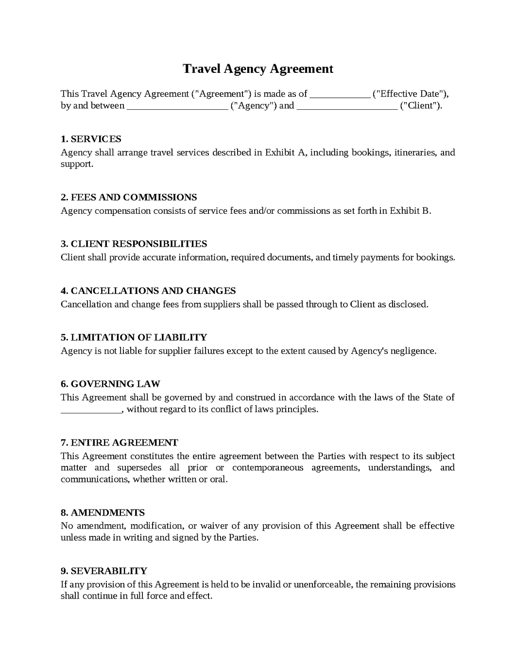 Travel Agency Agreement