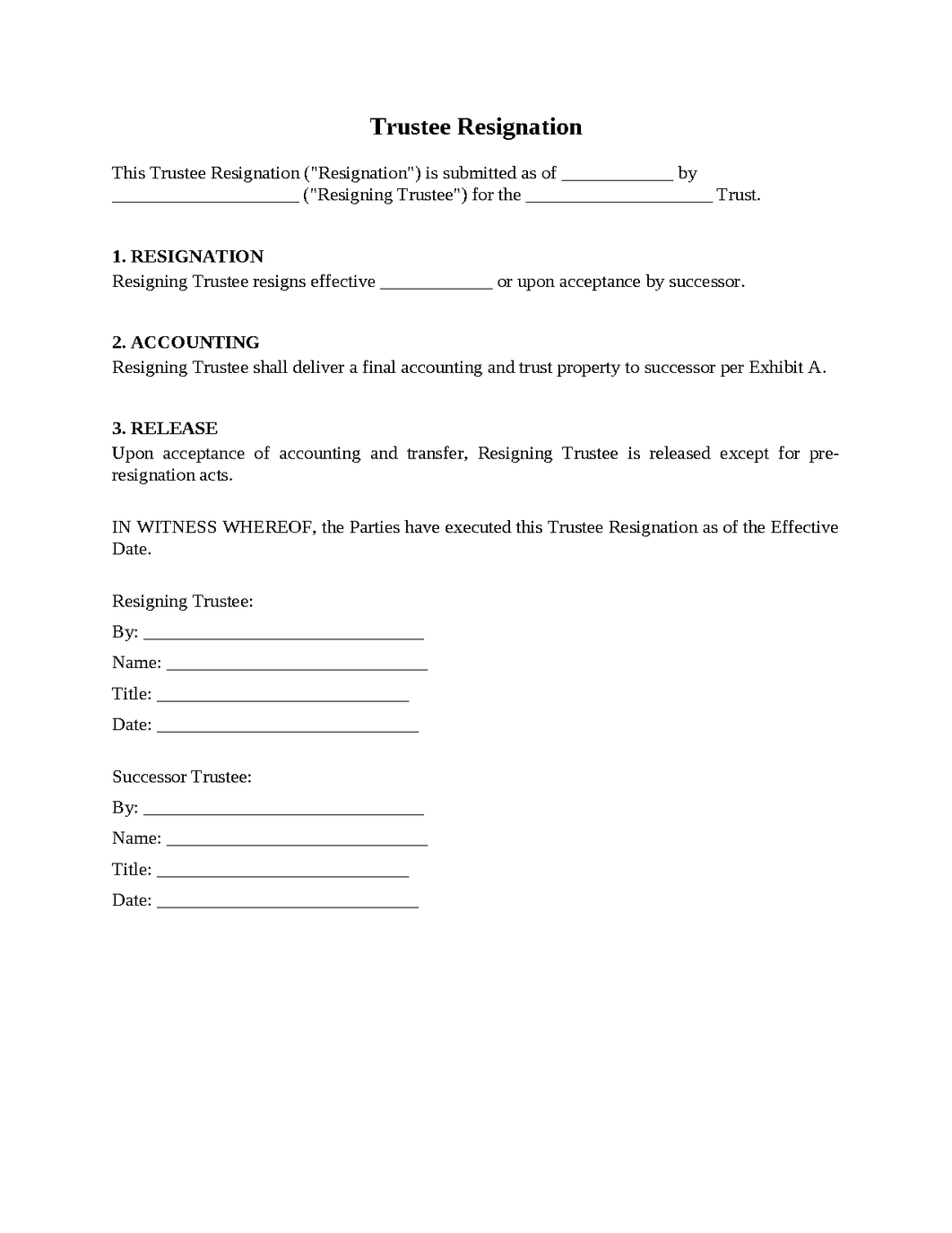 Trustee Resignation