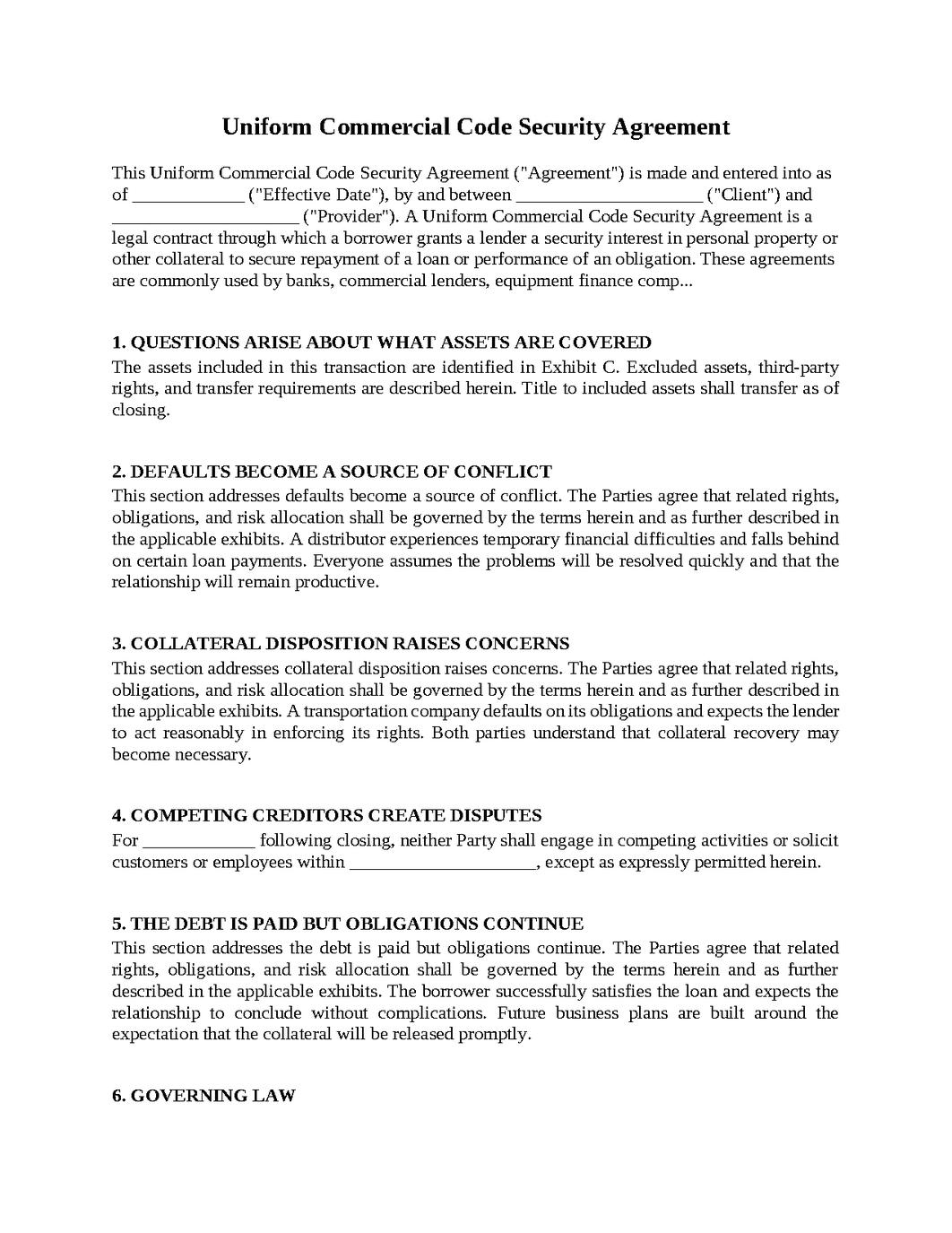 Uniform Commercial Code Security Agreement