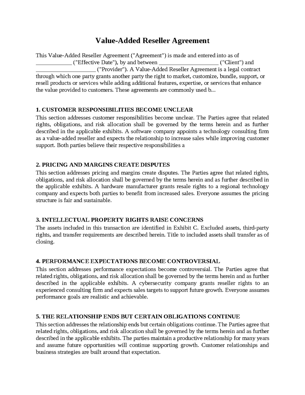 Value-Added Reseller Agreement