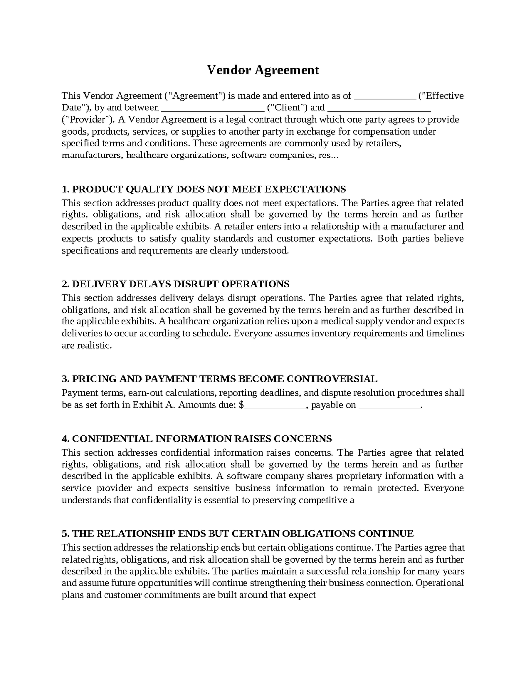 Vendor Agreement